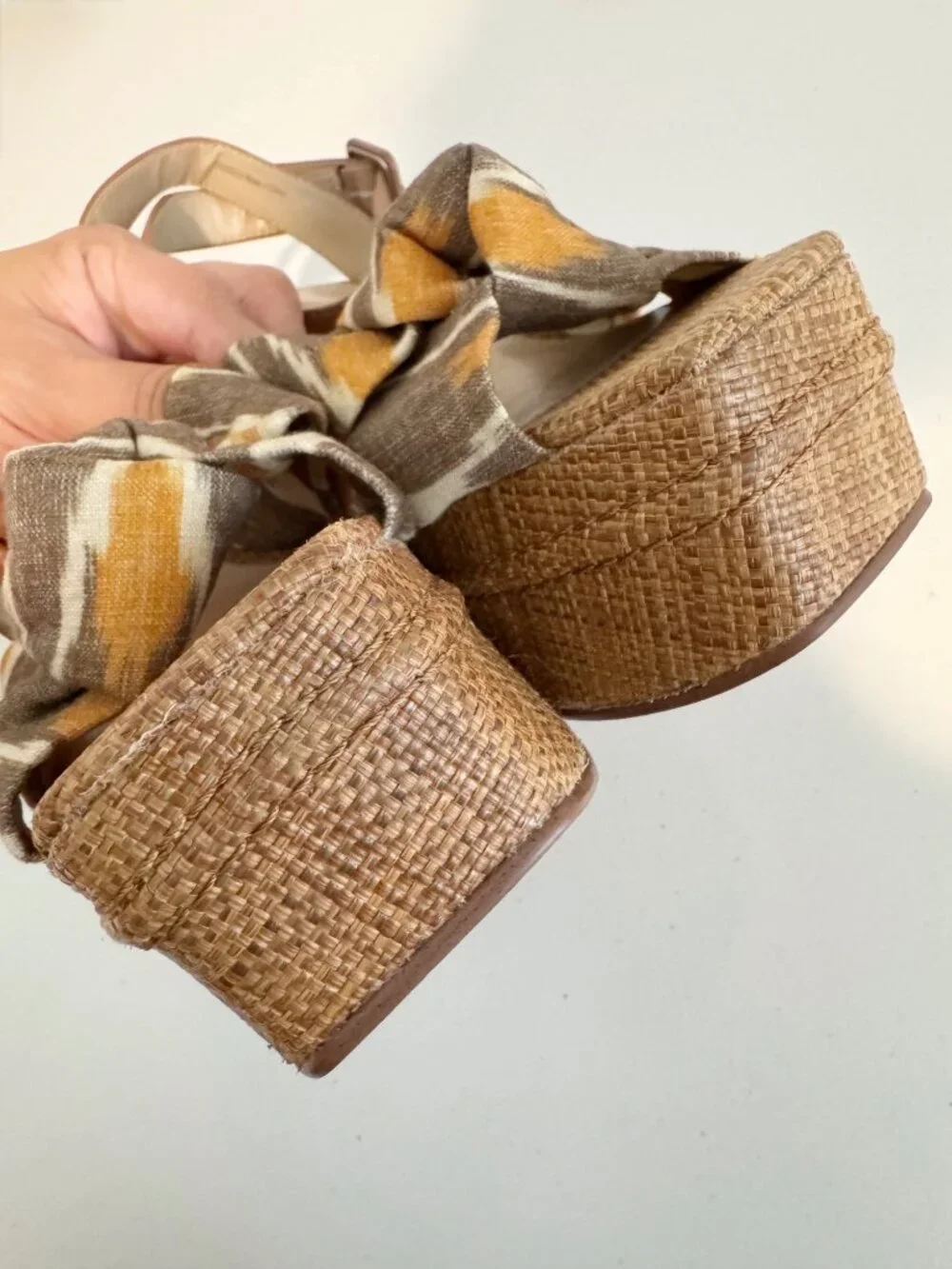 Sam Edelman Theresa Sandals Size 8 Gray Linen Multi‎ Strap Platform Vacation